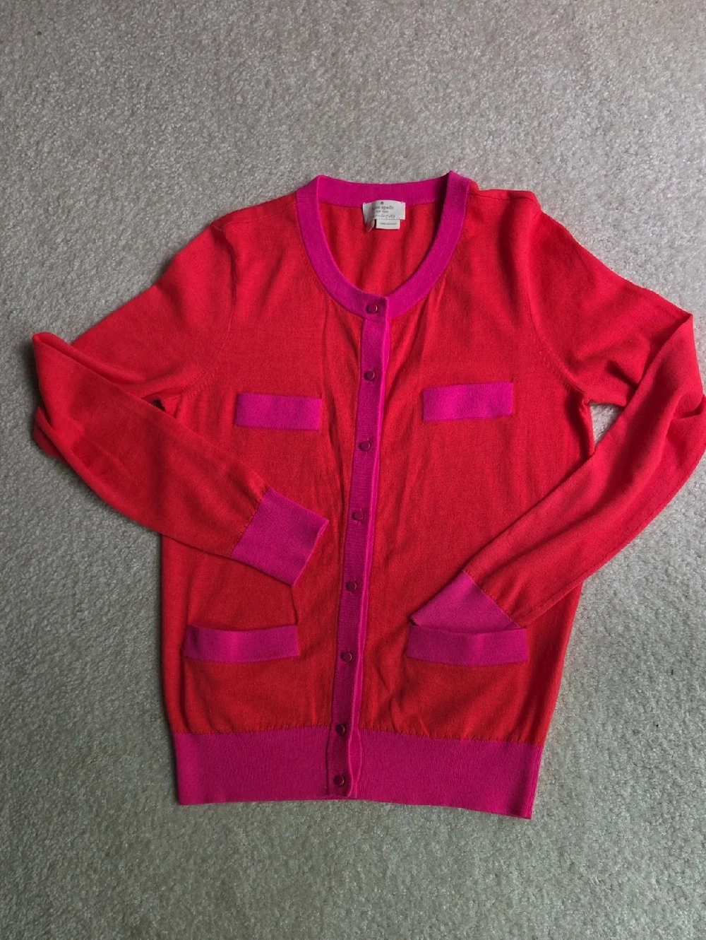Kate Spade New York Coral & Hot Pink Button Front Cardigan Sweater Size S